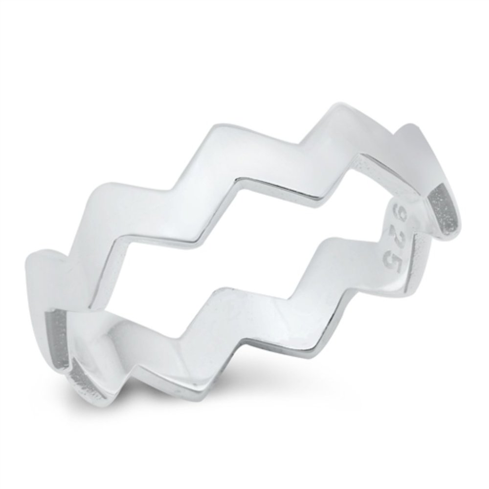 Sterling Silver Zig Zag Ring 5 mm 925 Fashion Band